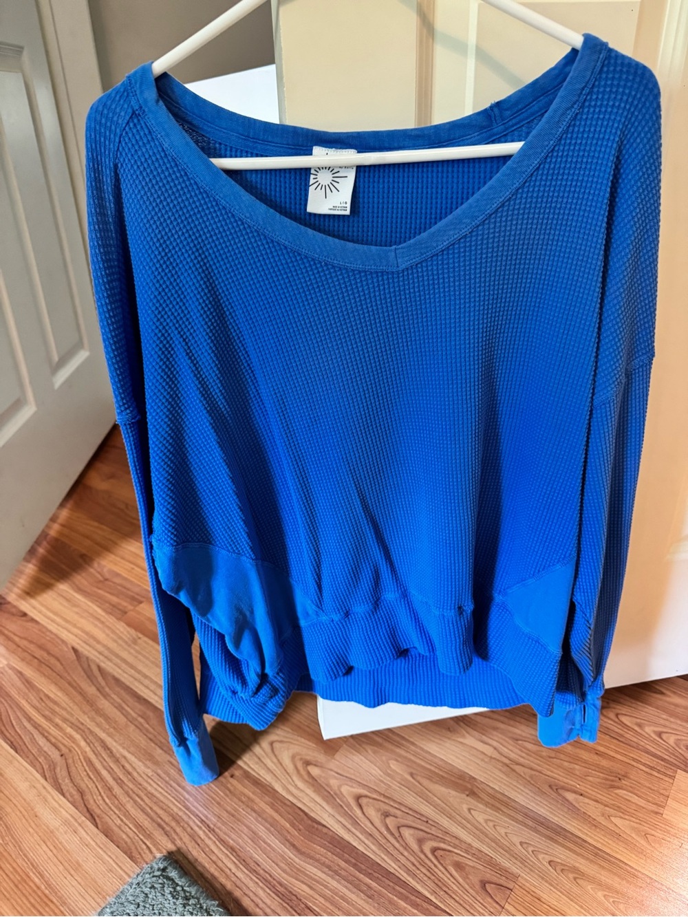 aerie Royal Blue Waffle-Knit Long Sleeve Top